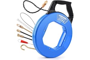Kabeldraghjälp 50 m, 4,5 mm, matfjäder för kabel- och elinstallationer | Indragbar spiral inkl. 7 adaptrar, draghjälpmedel för rörrör, utdragbar fjäder för tomrör, dragtråd, kabeldragare