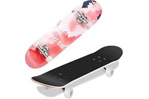 Hikole Completo Skateboard para Principiantes, Adolescentes, niños, niñas 80 x 20 cm Skateboard 7 Capas Monopatín de Madera de Arce con rodamientos ABEC-7 Tabla de Skateboard