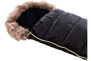 Vizaro - Saco Térmico de Invierno para Carrito o Silla de Paseo Bebé - Abriga y no suda - Gama Alta Premium - Color Negro con Forrito Pelusa Marrón C
