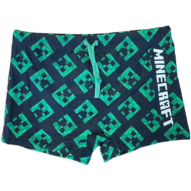 Costume Da Bagno Minecraft Ufficiale, Pantaloncini Con Elastico In Vita E Lacci - 100% Poliestere