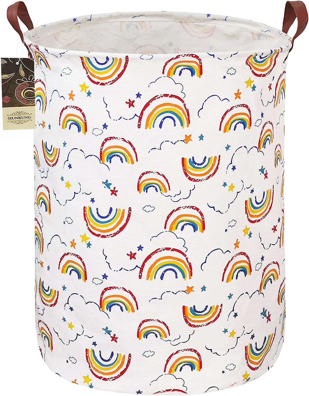 HUNRUNG Canasta de lavandería gran tela de lona canasta de almacenamiento ligero organizador de juguetes ropa sucia plegable impermeable dormitorio universitario dormitorio de baño(arcoíris)