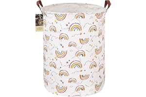 HUNRUNG Grand panier de rangement léger en toile - Organisateur de jouets - Pliable et imperméable - Pour dortoir universitaire, chambre d'enfant, salle de bain (arc-en-ciel rond)