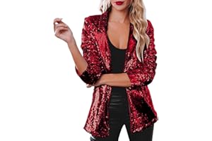 HUYYDZA Femmes Paillettes Blazer Casual Sequin Veste Manches Longues Glitter Party Brillant Manteau Rave SurvêTement Doudoune pour SoiréE Cocktail CéRéMonie FêTe Danse Bal Club