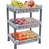 TEX-RO 3-Layer Kitchen Rack Stand/Multipurpose Rack for Storage/Vegetable Stand for Kitchen Storage Rack/Durable Kitchen Racks for Storage (Grey): 