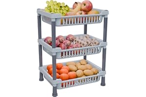 TEX-RO 3-Layer Kitchen Rack Stand/Multipurpose Rack for Storage/Vegetable Stand for Kitchen Storage Rack/Durable Kitchen Racks for Storage (Grey)