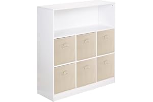 URBNLIVING White Wide 7 Cube Bookcase + 6 Beige Non Woven Drawers