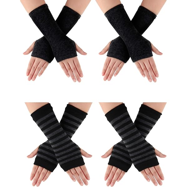 TAGVO Gants Sans Doigts Tricotés Lot 4 Paires - Poignets Chauds Hiver Pour Femme