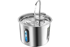 Rever 2,2 L rostfritt stål kattfontän med filter, tyst | Synligt fönster, ultratyst pump, multifiltreringssystem, färskvatten