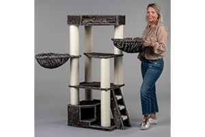 RHRQuality kratzbaum Grosse Katzen stabil XXL Corner Coon Taupe grau katzenkratzbaum für Maine Coon große katzenbaum schwere Katze kletterbaum kratzmöbel Dicker stamm