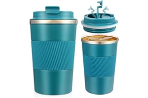 Senshuomy Travel Mug, Insulated Coffee Cup with Leakproof Lid, Reusable Coffee Cups Travel Cup, Stainless Steel thermaol Mug for Hot Cold Drinks (Blue 380ml)
