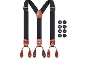 Kajeer Genuine Leather Braces for Men - Button End Braces for Mens Trousers Adjustable Elastic Suspenders Y-Shape Mens Braces for Wedding Party Business