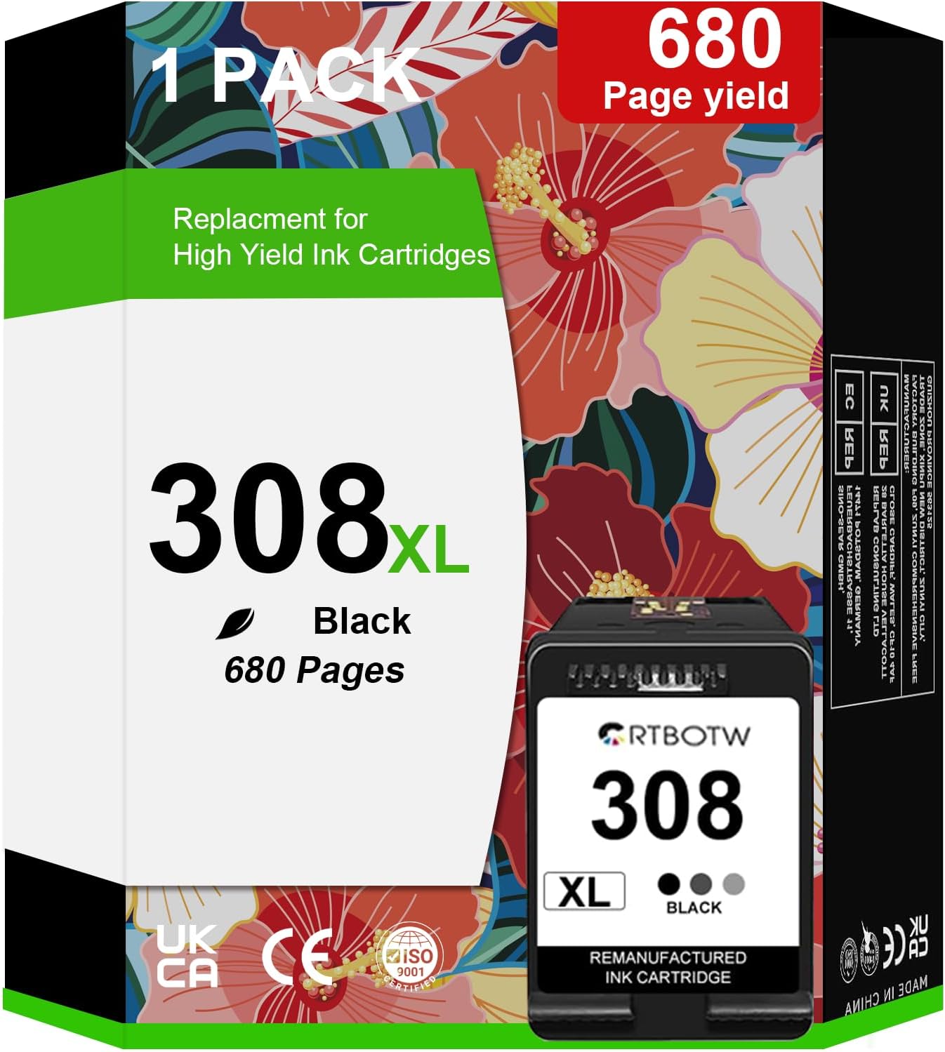 Cartucho de tinta negra HP 308 (color único) compatible con HP Envy 6110e, 6120e, 6122e, 6130, 6132e, 6532e