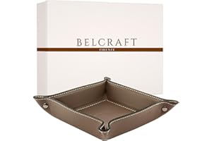 BELCRAFT Orvieto, vassoio in pelle fatto a mano, classico stile italiano, portachiavi e portamonete, regalo di compleanno per uomini e papà, colore tortora (19 x 19 cm)
