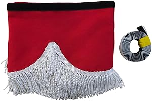 KRAM-TRUCK KramTruck Rideau de camion avec glands, Pare-soleil pour camion, Protection solaire pour toutes les marques de camions (rouge, pompons blancs)