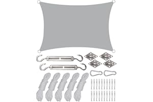 LORRTTA Sun Shade Sail 2x3M, Rectangular UV Protection Awning, 420D Oxford Fabric Waterproof Canopy for Garden, Patio, Pergola, Balcony, Pool, Grey (Accessories Kit Included)