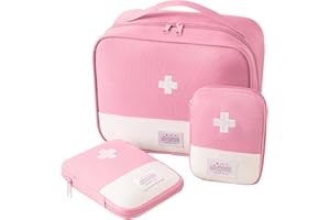 Bncxdc 3 Pieces First Aid Bag Empty, Medicine Travel Storage Bag, 3 Size Small/Large Portable Waterproof Oxford Fabric Material Medical Bag, for Outdoor Camping Home Work Survival Kit (Pink)