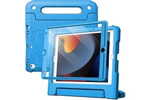 JETech Barnfodral för iPad 9:e/8:e/7:e Gen. 10,2", Inbyggt Skärmskydd, Blå | För 10,2" 2021/2020/2019 Modell, Handtagsstativ, Stötskyddad Full-Body Skydd, Barnvänlig Design