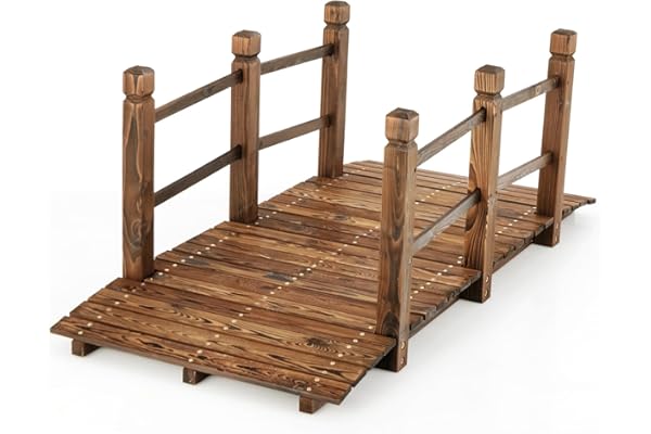 COSTWAY Pont de Jardin en Bois de Sapin Carbonisé Charge Maximale 150KG, Pont sur Étang 150 x 67 x 55 cm avec Double Garde-Corps de Sécurité, Décoration du Jardin pour Patio Cour (Marron foncé)