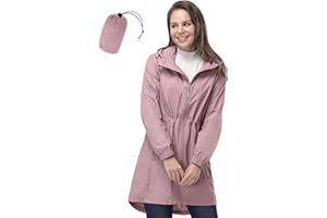 33,000ft Women's Rain Jacket Lightweight Hooded Long Rain Coat Waterproof Jacket Ladies Packable Functional Jacket Windbreaker Breathable Active Outdoor Coats