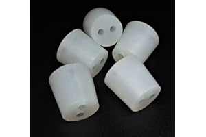 ALCOFERMBREW Bouchon en Silicone avec Trous (Lot de 5) - Bouchon de Laboratoire | Bouchon Conique (32/26mm - h:30mm + 2 trous Ø 6mm)
