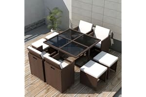 Tidyard Conjunto Muebles de Jardín de Ratán 21 Piezas con Taburetes Sofa Jardin Exterior Sofas Exterior Ratan Conjunto Jardin para Jardín Terraza Patio en Poli Ratán Marrón