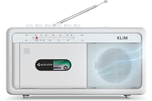 KLIM Portable Cassette Player & Tape Recorder – Boombox with AM/FM Radio, USB, Bluetooth, Speaker, and Earphone Jack – Battery and AC Operated - Frost White