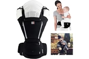 Bebear Porte-bébé nouveau-né à enfant en bas âge, porte-bébé 6 en 1 pour 0-36 mois, 100% coton, siège de bébé pliable attaché 3 pièces bavoirs bébé Drool (Black)