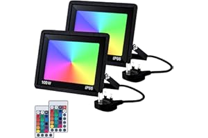 FTL Outdoor LED Floodlight RGB,100W Dimmable, 16 Colours, 4 Modes RGB Colour Changing Flood Light with Remote Control,Timing,IP66 Waterproof for Garden Party Landscape Lighting,UK 3-Plug (2 Pack)