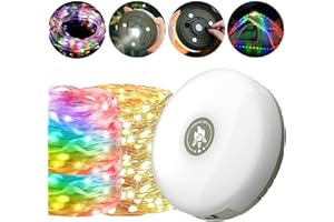 HOIDOKLY Outdoor Waterproof Portable Stowable String Light, Portable 2 in 1 Camping Lights String with 5 Lighting Modes, USB Charging for Camping, Yard, and Hiking 10m (Colored+Warm, Army Green)