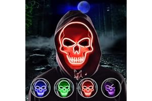 Molbory LED Purge Maske, Halloween Maske, LED Grusel Maske im Dunkeln Leuchtend, Halloween Purge Maske mit 3 Beleuchtungsmodi für Kostümspiele Cosplays Feste und Partys