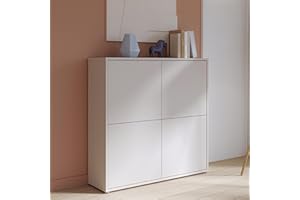 ‎FORTE Forte Alice Springs Highboard 120 130, moderner Schrank mit 4 Schranktüren, Wohnzimmer, Schlafzimmer, Holzwerkstoff, Kaschmir/Beige, 124,5 cm breit x 121,5 cm hoch x 34,9 cm tief