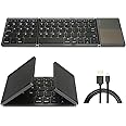 Foldable Bluetooth Keyboard, Tri- Folding Portable Wireless Keyboard with Touchpad, USB Rechargeable for iOS, Android, Windows System Laptop Tablet Smartphone Device (Black)