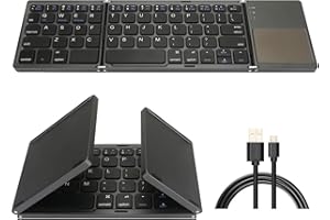 ACHORT Foldable Bluetooth Keyboard, Tri- Folding Portable Wireless Keyboard with Touchpad, USB Rechargeable for iOS, Android, Windows System Laptop Tablet Smartphone Device (Black)