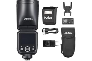 Godox V100S runt huvud Speedlite 100 W för Sony-kamera | Trådlös kamerablite, 1/8 000 s, 2 980 mAh batteri, 1,7 s laddningstid inbyggd LED-justering med avtagbar underblixt