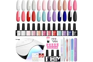 Phoenixy Gel Nail Polish Set, 12 Colours Gel Nail Kit with U V Nail Lamp 8ML Soak off Gel Nail Polish Starter Kit Blue Pink Nail Kit Gifts Set for Women