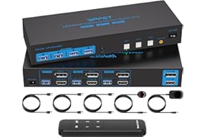 CMSTEDCD USB3.0 HDMI+Displayport KVM Switch 3 PC 2 Moniteurs 4K60Hz Commutateurs KVM pour 3 Ordinateurs Partageant 2 Monitors et 4 USB Ports Supporte le Mode Réplication et Extension Avec 3xCâbles USB