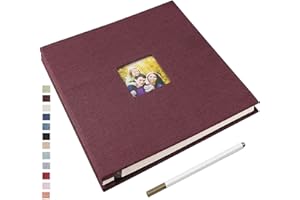 Yopih Self Adhesive Photo Album 28 * 27cm Scrapbook Album with Window 40 Double Sided Pages Linen Hardcover with A Metallic Pen DIY Anniversary Memory Book for Baby Wedding Family