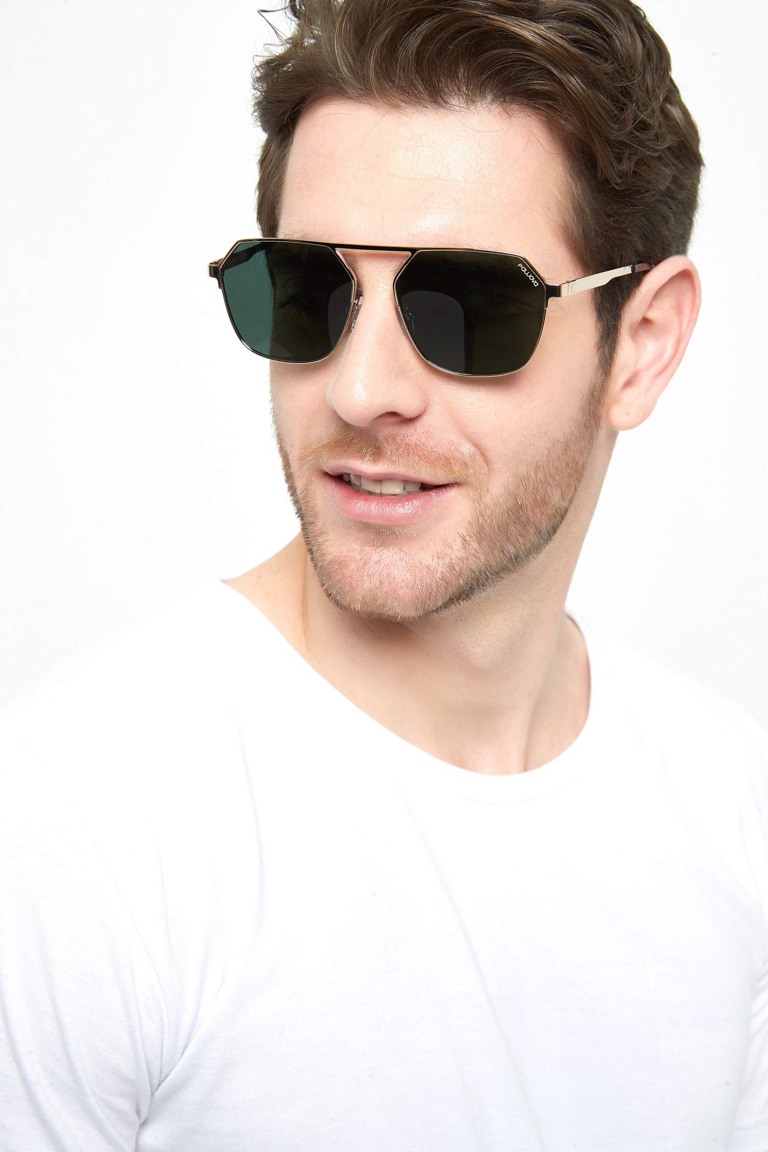 fawova-Gafas-de-Sol-Hexagonales-Hombre-Polarizadas-Gafas-sol-Rondas-doradas-UV400-antideslumbranteCat3-56mm-Oro-Verde-Gris