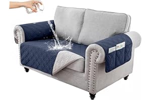 RAPRAP 100% Waterproof Sofa Cover with Side Pockets, 2 Seater Sofa Protector for Children Pets Dog, Durable Non-Slip Two Seater Couch Covers, Washable, Navy Blue,2 Seater