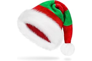 Weihnachtsmütze Erwachsene Rot&Grün Nikolausmütze Damen Herren plüsche Wichtelmütze Rote&Grün Mütze Bequemes Dicker Klassischer Weihnachts Accessoires aus Samt für festliche Partys im neuen Jah