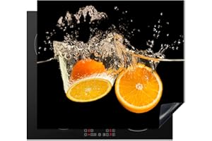KitchenYeah© Protection Plaque Cuisson Deco Cuisine Cache Induction 60x52 cm Protège Pour Cuisiniere Protection Orange - Nature morte - Eau - Noire - Fruit