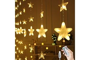 BLOOMWIN Guirnaldas Luminosas Estrellas Cortina Luces 2m x 1.6m 144 LED 80 Estrellas USB con Control Remoto 8 modos Cadena Luces de Navidad para Balcón, Ventana, Pared, Escaparate, Boda, Fiesta