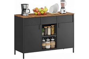 SONGMICS Armadietto, Mobiletto in Metallo, Armadio con Doppia Anta, Chiusura Magnetica, Ripiani Regolabili, Credenza in Acciaio, Marrone Vintage e Nero Opaco LSC204B01