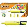 BIC Brite Liner Flat Highlighter, Chisel Tip for Broad Highlighting & Fine Underlining,Yellow, 12-Count