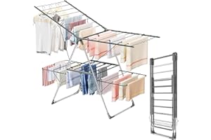 Innotic Étendoir Linge Intérieur Extérieur, Séchoir à Linge Pliable à 2 Niveaux, 4 Ailes Réglables en Hauteur, 3 Secondes Déplier ou Plier, Acier Inoxydable Tancarville XXL, 33 Rails, Gris