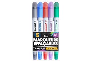 SMART PANDA Marqueurs pour Tableaux Blancs par SmartPanda – Double Pointe, Médium et Fine – Effaçable à sec, Parfait pour une Utilisation à la Maison, au Bureau ou à l’ École – Pochette de 5 Couleurs (5)