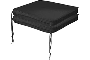 BRILLARS Cushion Outdoor Seating Non-Slip Garden Patio Chair Cushions Indoor Furniture Seat Pads With Ties, Water Resistant Zip Cover (16"x16"x2") 40x40x5cm (Black, Pack of 2)