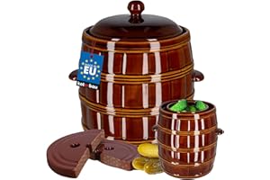 KOTARBAU® Pot à fermentation en faïence, 16 l, avec couvercle et pierre de lestage, hermétique, pour choucroute, concombre, en terre cuite, en faïence, marron