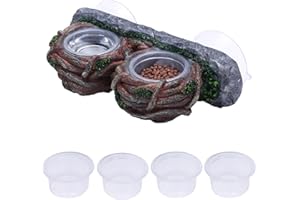 DERNORD Gecko Feeder Ledge Suction Cup Double Vine Design for Reptiles Food Dish Ideal for Bearded Dragon Lizard Snake Terrarium Tank Decor Accessory Includes 6 Bowls for Water and Food