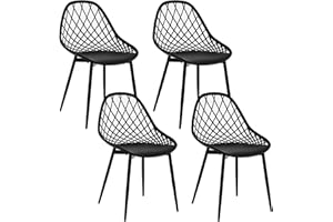‎KLIHOME Klihome Esszimmerstühle 4er Set, Küchenstuhl mit hohler Rückenlehne, Wohnzimmerstuhl mit Metallbeinen, Kunststoffstuhl für Küche Wohnzimmer Balkon, skandinavisch modern, Schwarz, K0017EZS-4
